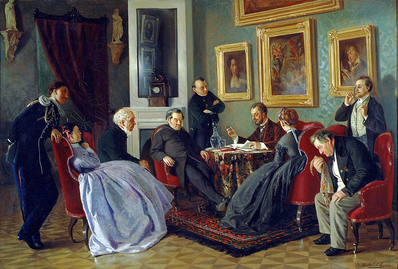 „Un grup de lectură”, tablou de Vladimir Makovski (1866)